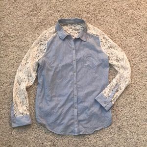 Hinge Lace Sleeve Button Down Top - Size L